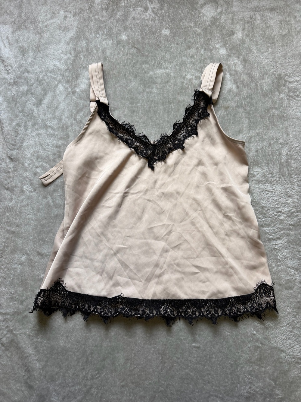 Lace-Trim Silk-Feel Cami in Cream and Black
